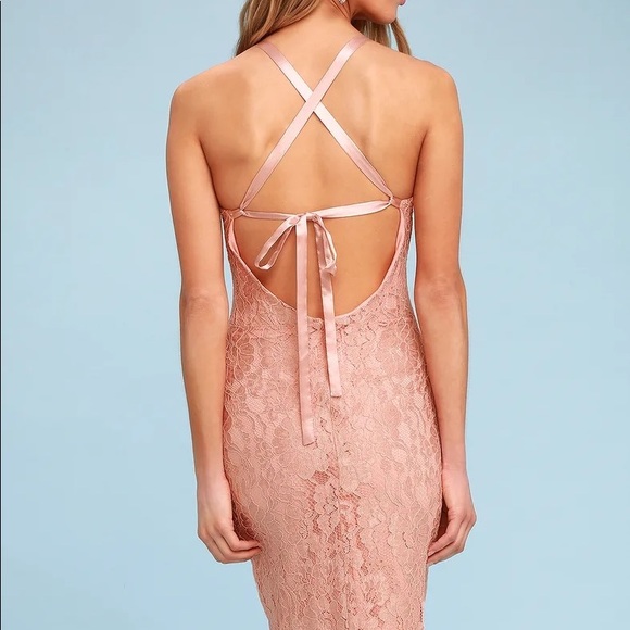 NEW NWT Blush Pink Lace Midi Dress with satin ribbon ties at back - Picture 5 of 9